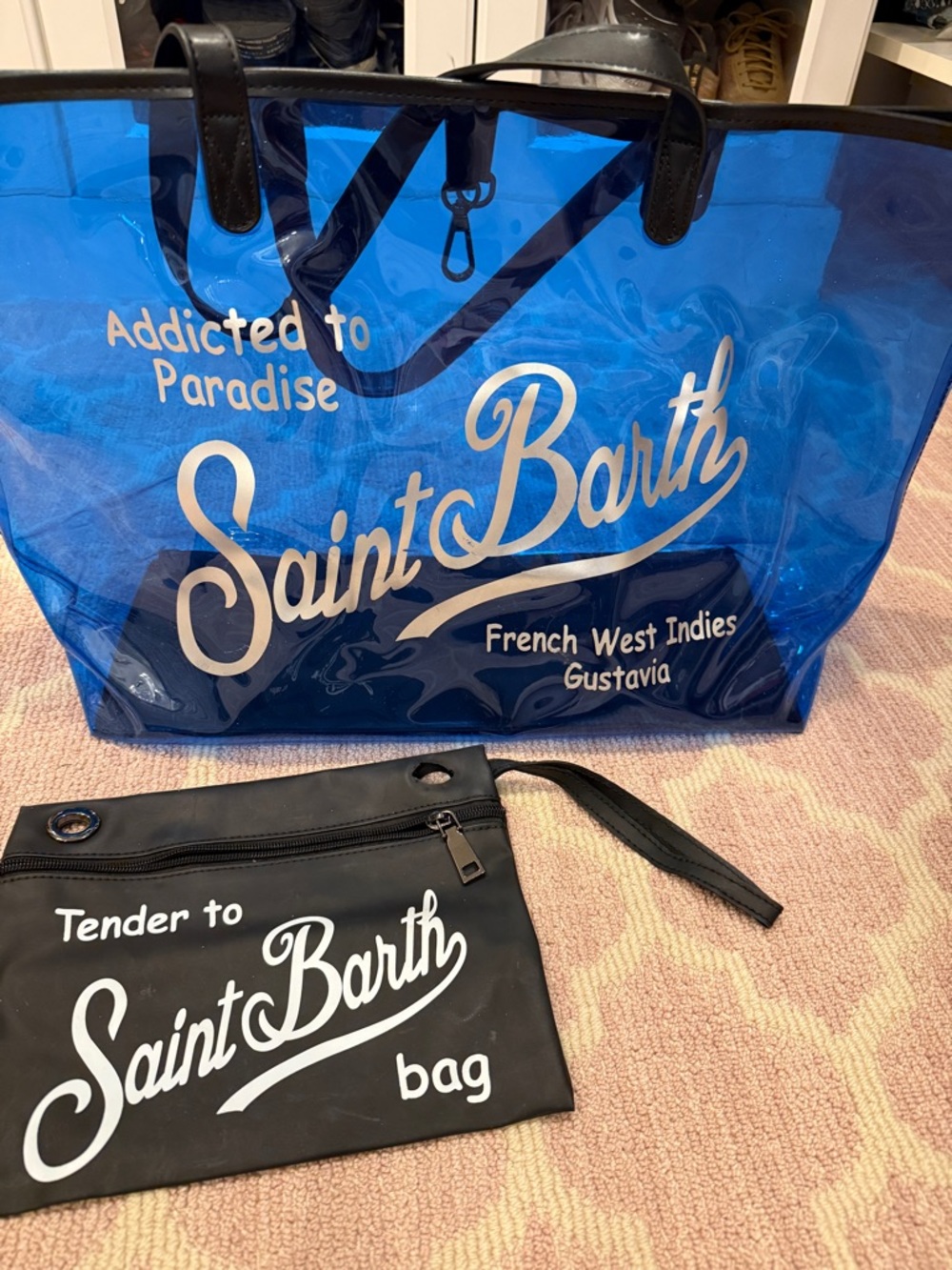Saint Barth Blue Transparent Tote Bag with Black Pouch